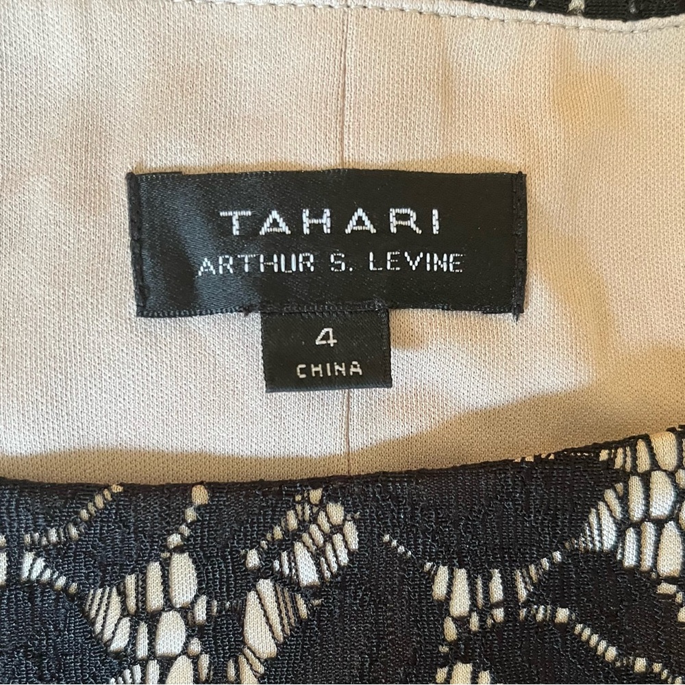Tahari ASL Black Floral Lace with Cream Lining Tiered "Tracey" Sheath Dress - Picture 11 of 12